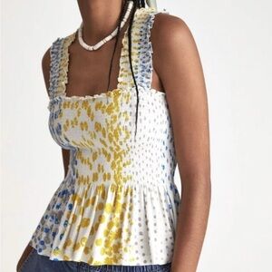 Anthropologie Conditions Apply Katalia Printed Smocked Peplum Tank Size XL